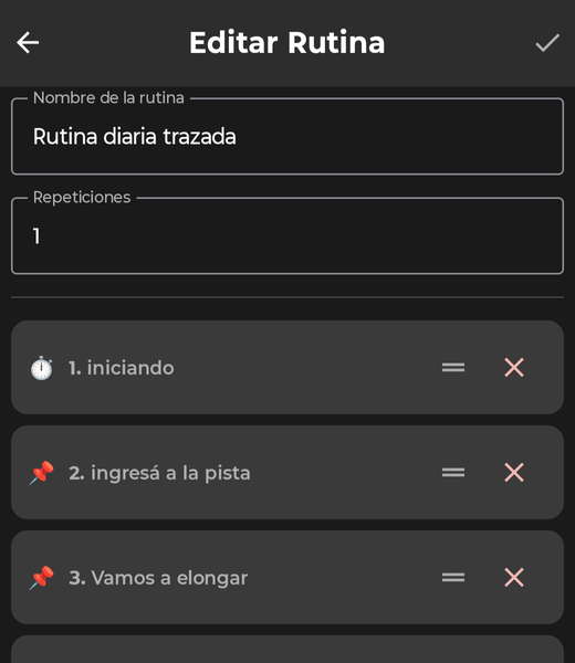 My Routines app screenshot showing routine detail